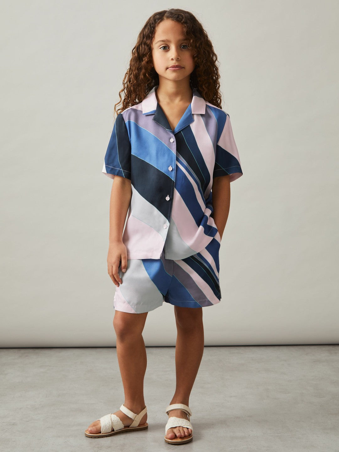 Reiss Popular Choice - 9-13 yrs Printed Cuban Collar Shirt in Blue Print