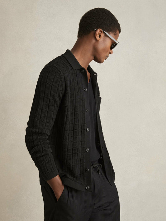 Reiss Best Seller - Cotton-Blend Textured Knit Shirt in Black