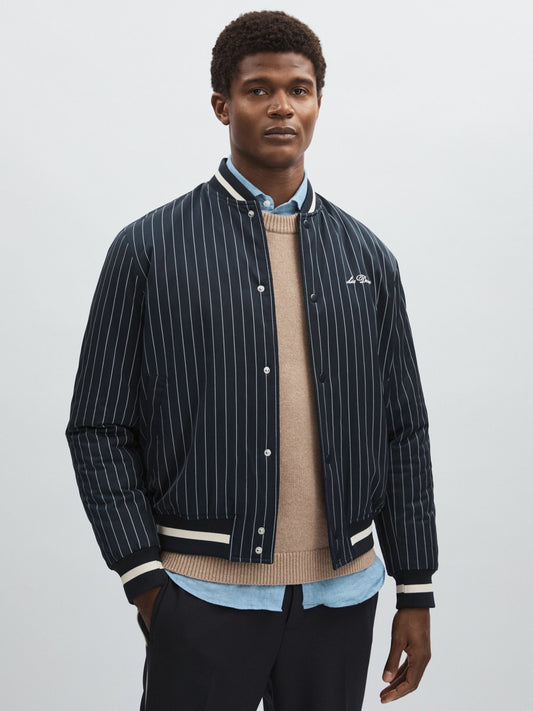 Reiss Best Seller - Les Deux Technical Varsity Jacket in Navy Stripe