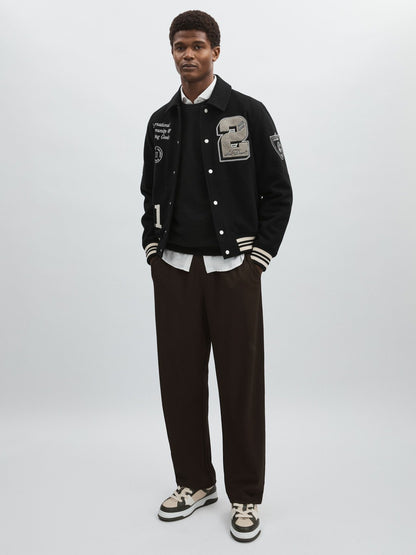 Reiss Popular Choice - Les Deux Wool-Blend Varsity Jacket in Black