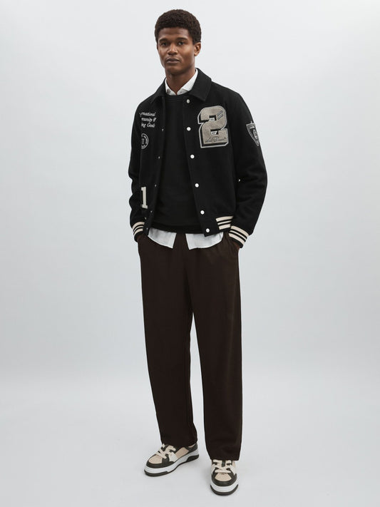 Reiss Popular Choice - Les Deux Wool-Blend Varsity Jacket in Black