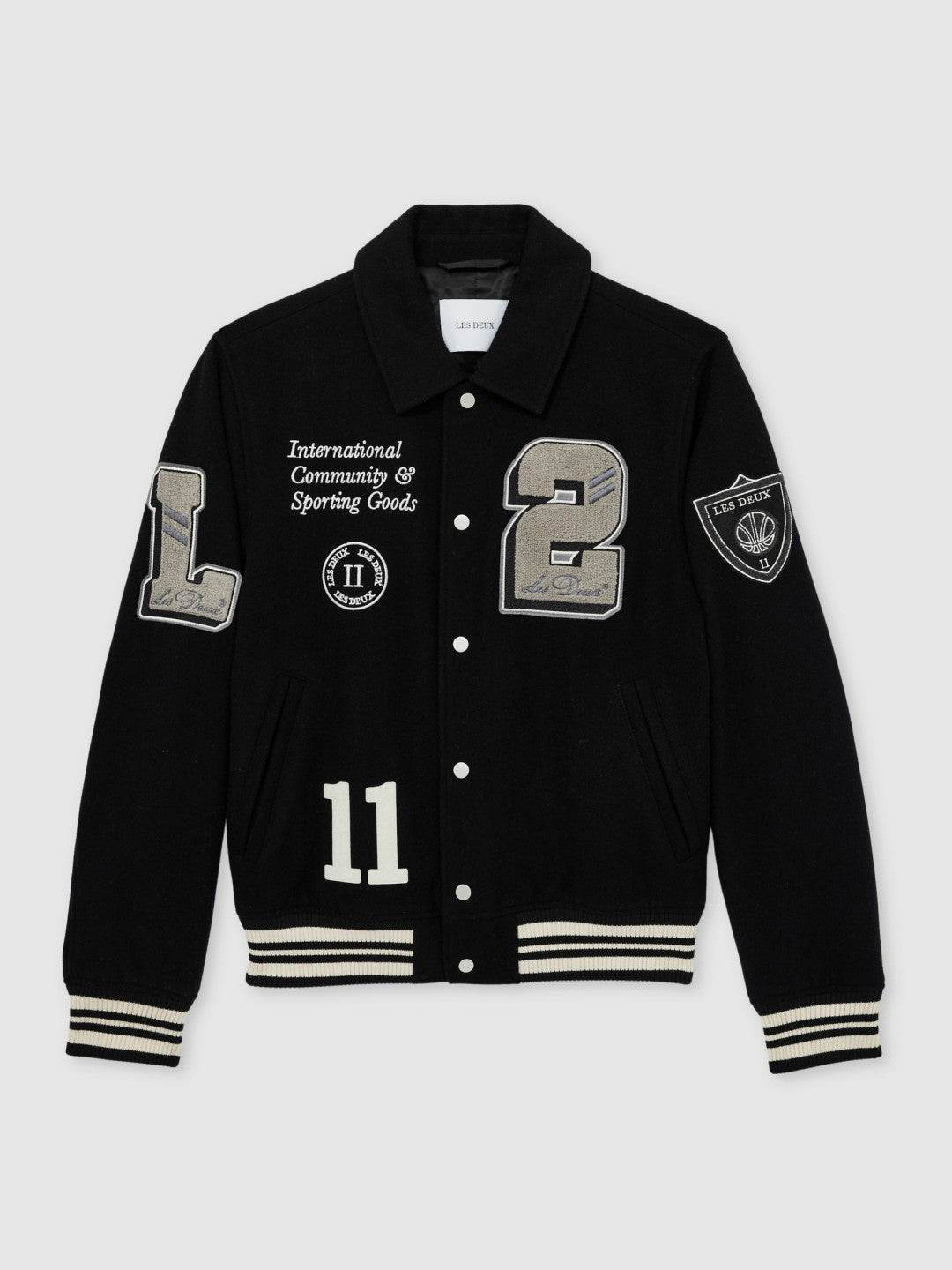 Reiss Popular Choice - Les Deux Wool-Blend Varsity Jacket in Black