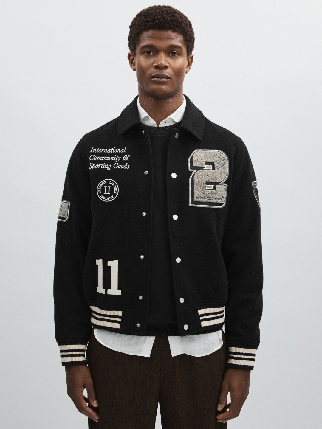 Reiss Popular Choice - Les Deux Wool-Blend Varsity Jacket in Black