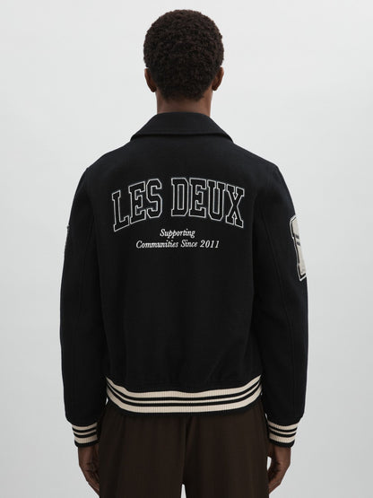 Reiss Popular Choice - Les Deux Wool-Blend Varsity Jacket in Black