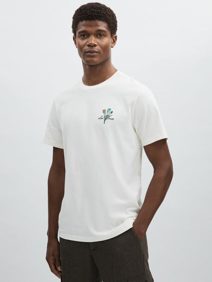 Reiss Best Seller - Les Deux 100% Cotton Café Print T-Shirt in Ivory Print
