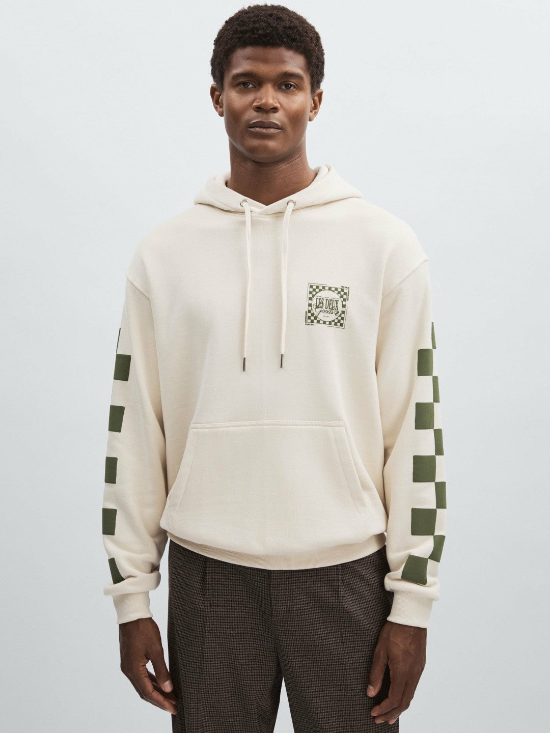 Reiss Popular Choice - Les Deux 100% Cotton Goods Print Hoodie in Ivory/Green