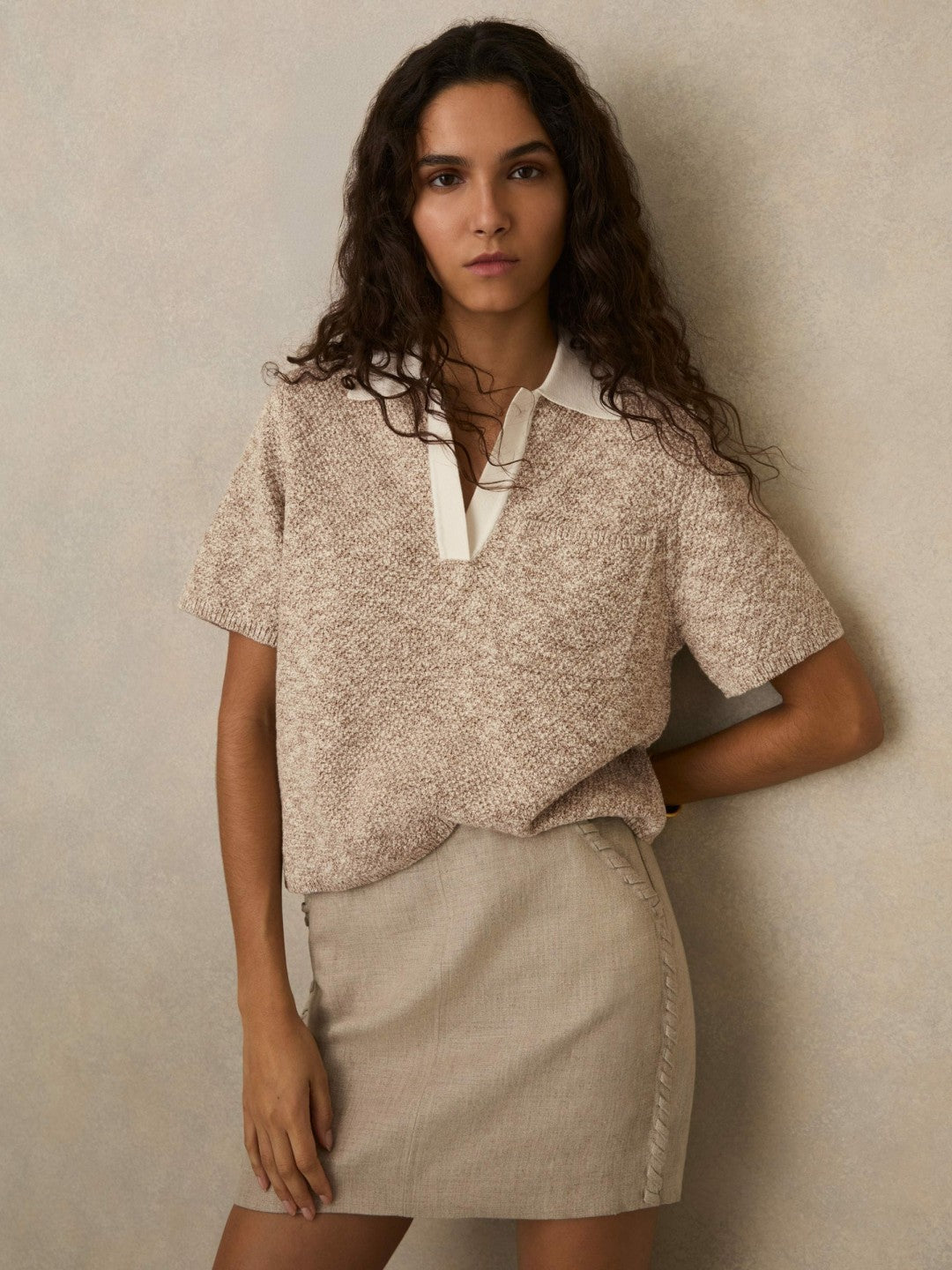 Reiss Cotton-Blend Knit Polo Shirt in Neutral