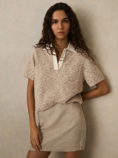 Reiss Cotton-Blend Knit Polo Shirt in Neutral