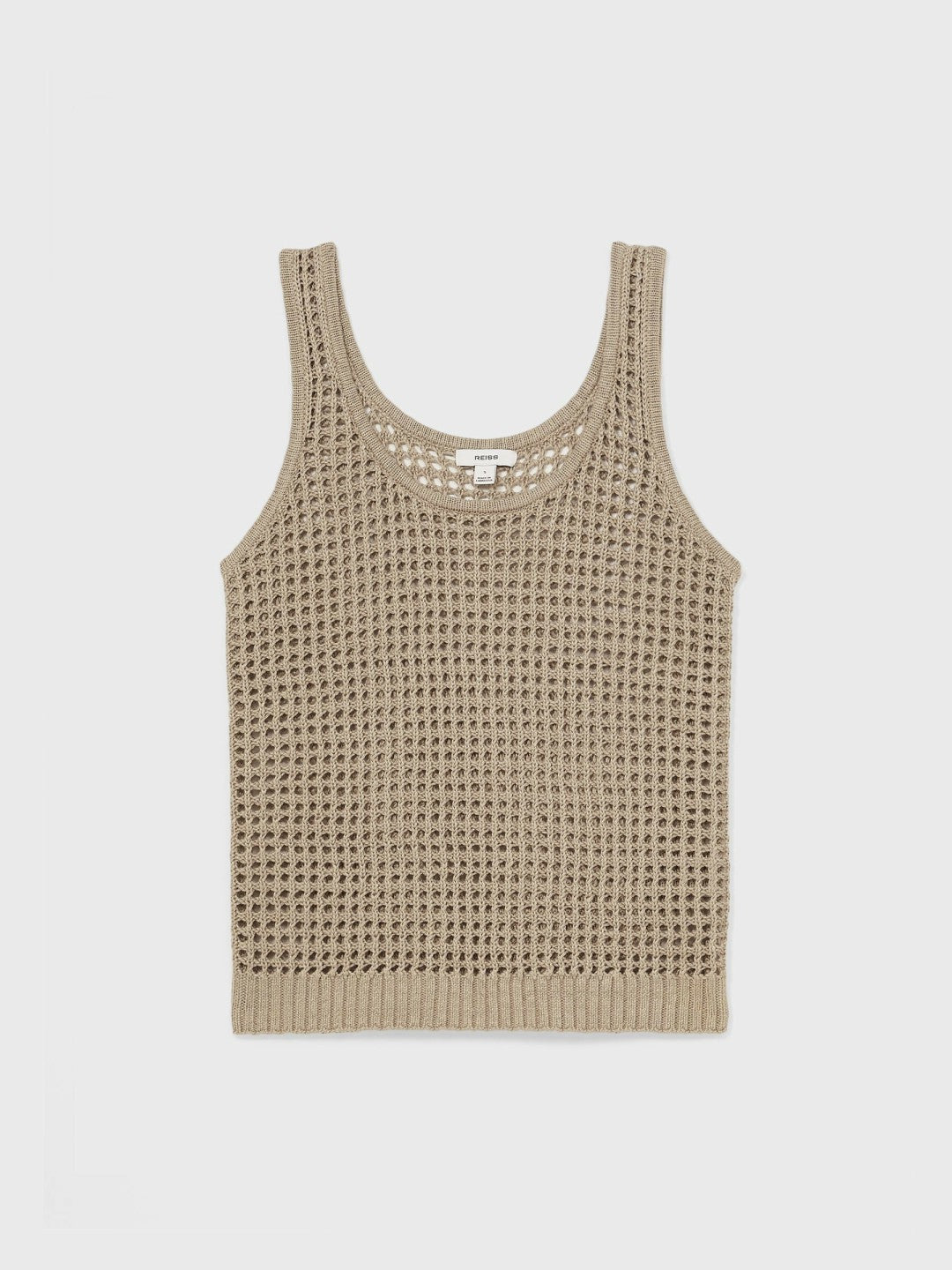 Reiss Linen Open Knit Vest in Stone