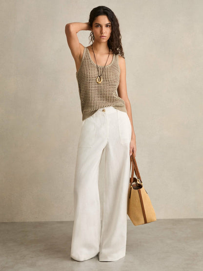 Reiss Linen Open Knit Vest in Stone