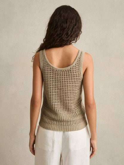 Reiss Linen Open Knit Vest in Stone