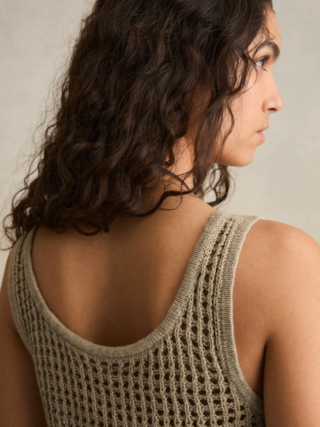 Reiss Linen Open Knit Vest in Stone