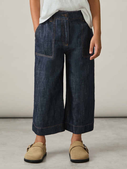 Reiss Offer - 9-13 yrs Cotton-Linen Wide Leg Trousers in Indigo