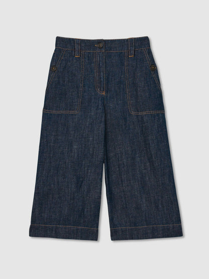 Reiss Offer - 9-13 yrs Cotton-Linen Wide Leg Trousers in Indigo