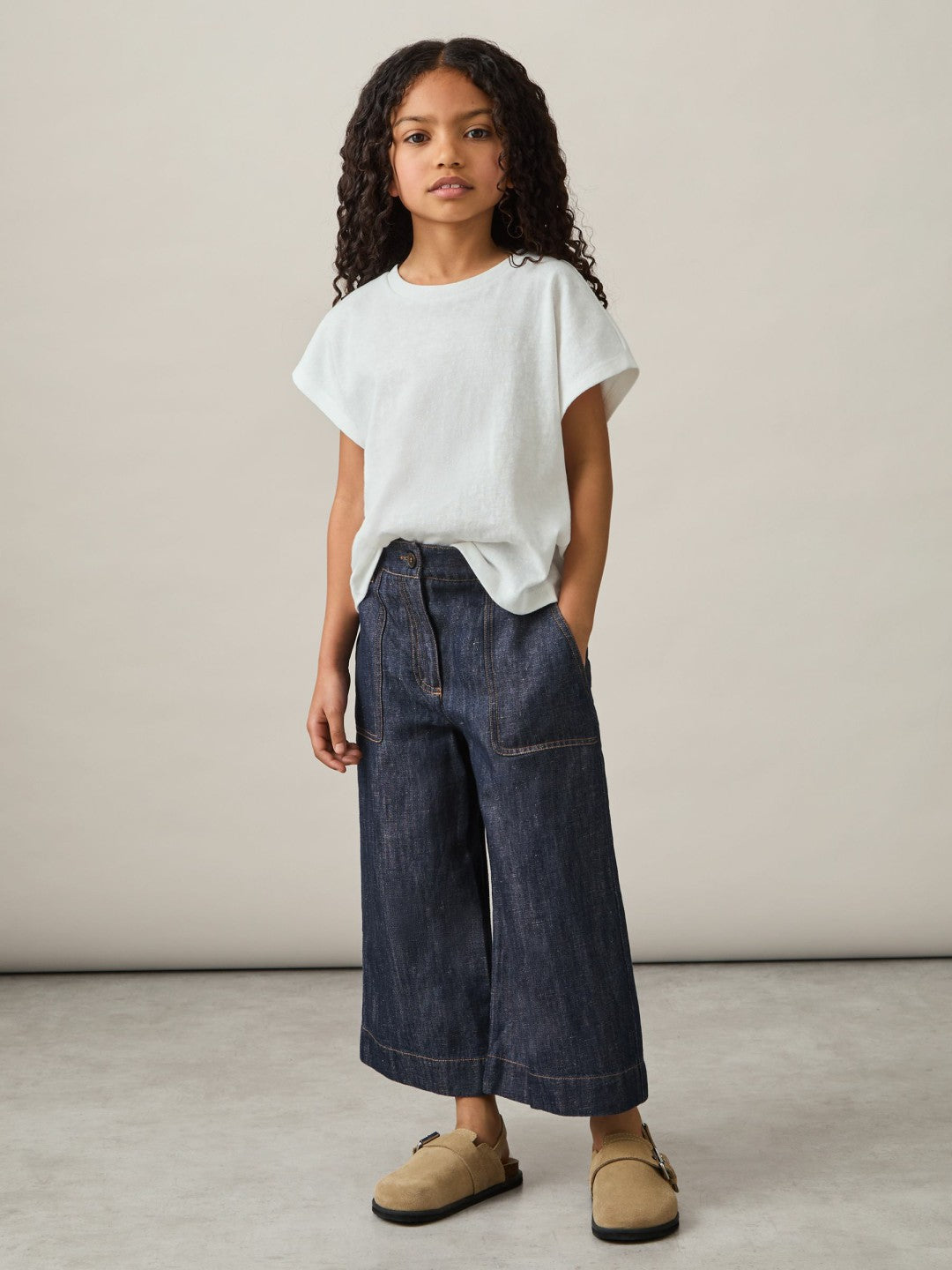 Reiss Offer - 9-13 yrs Cotton-Linen Wide Leg Trousers in Indigo