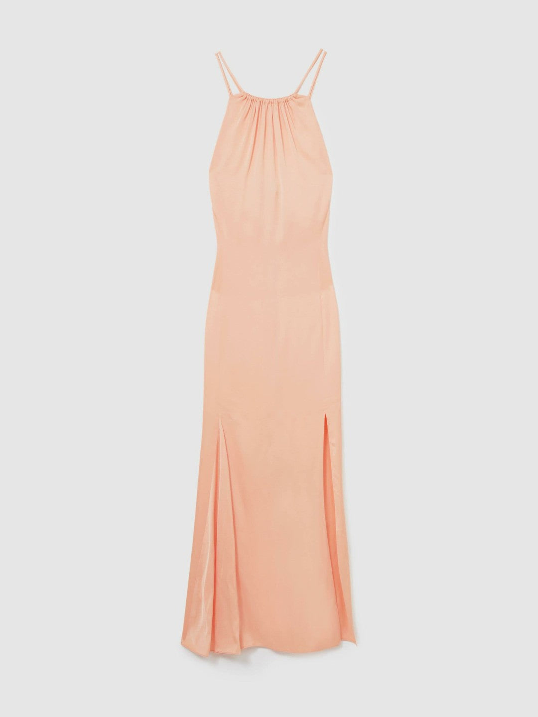 Reiss Popular Choice - Petite Satin Halterneck Maxi Dress in Peach