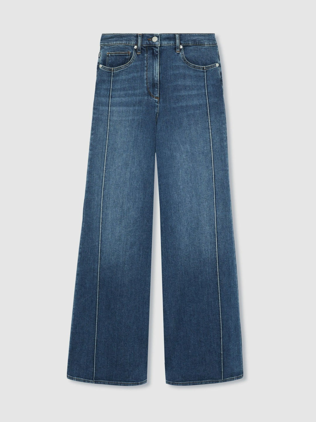 Reiss Petite Stretch-Cotton Wide-Leg Jeans in Mid Blue