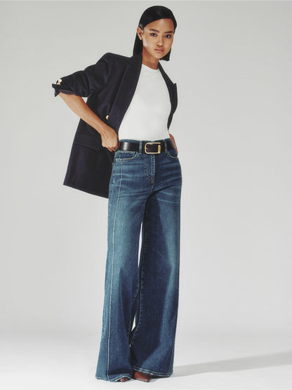 Reiss Petite Stretch-Cotton Wide-Leg Jeans in Mid Blue