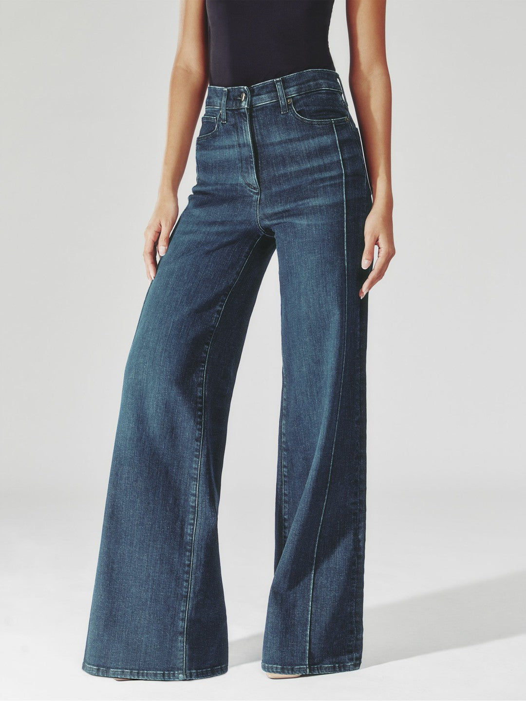 Reiss Petite Stretch-Cotton Wide-Leg Jeans in Mid Blue