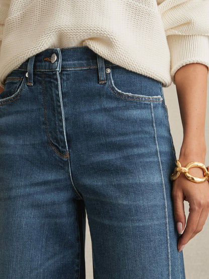 Reiss Petite Stretch-Cotton Wide-Leg Jeans in Mid Blue