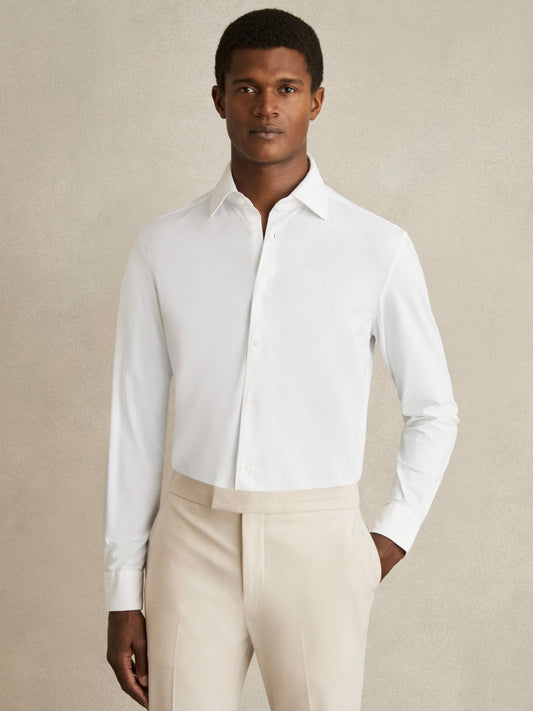 Reiss Long-Sleeve Travel Shirt in White