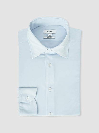 Reiss Long-Sleeve Travel Shirt in Soft Blue