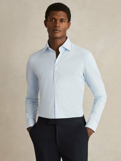 Reiss Long-Sleeve Travel Shirt in Soft Blue
