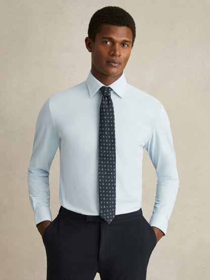 Reiss Long-Sleeve Travel Shirt in Soft Blue