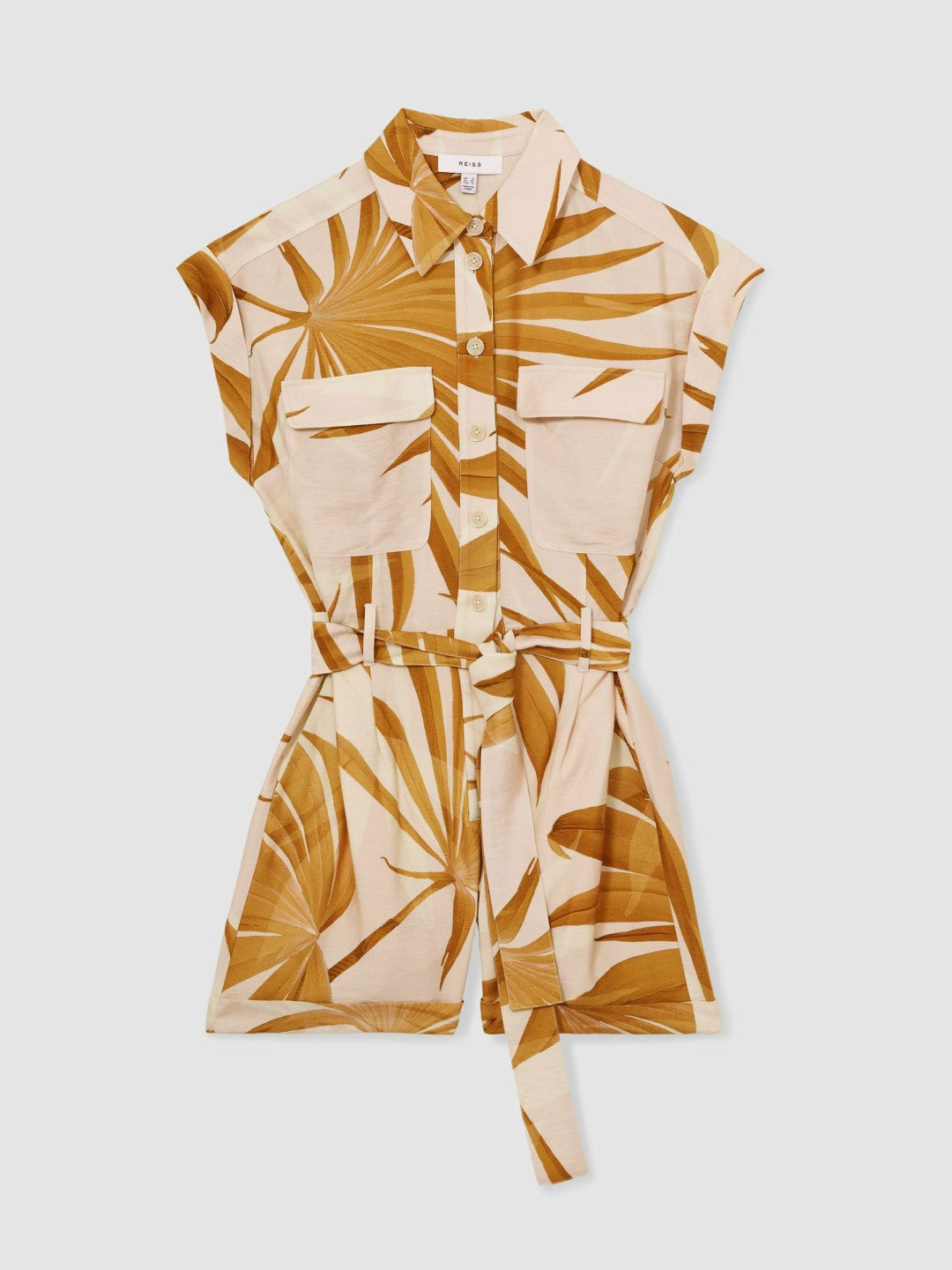 Reiss Offer - Palm Print Belted Playsuit in Neutral