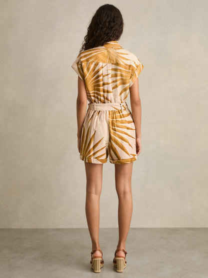 Reiss Offer - Palm Print Belted Playsuit in Neutral