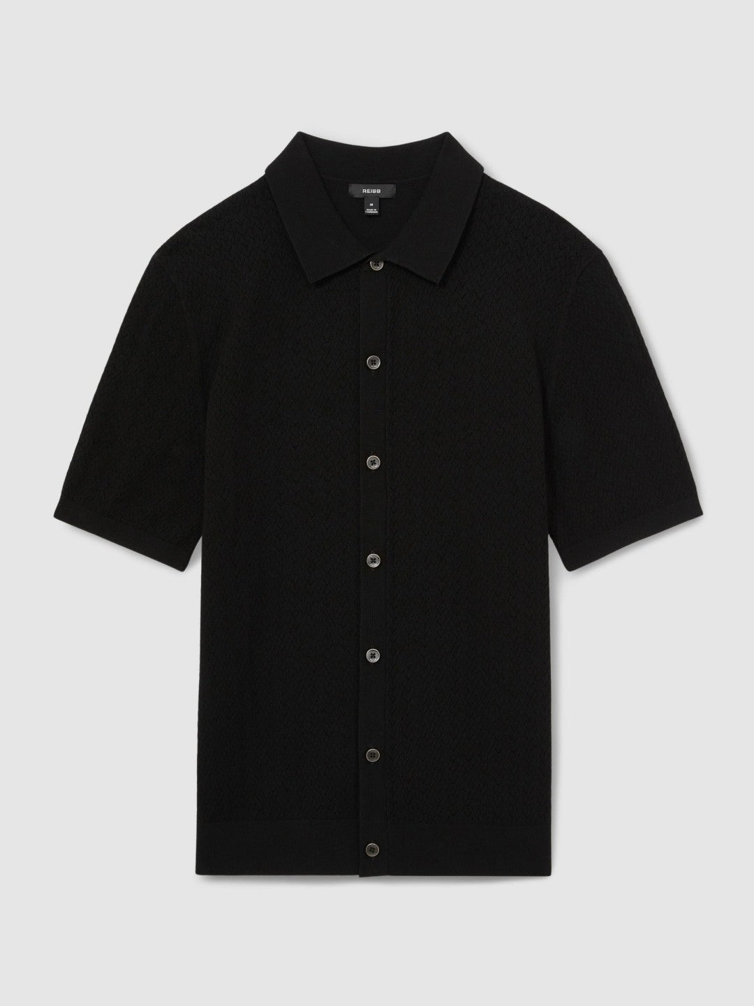 Reiss Popular Choice - Textured Knit Button-Through Shirt in Black