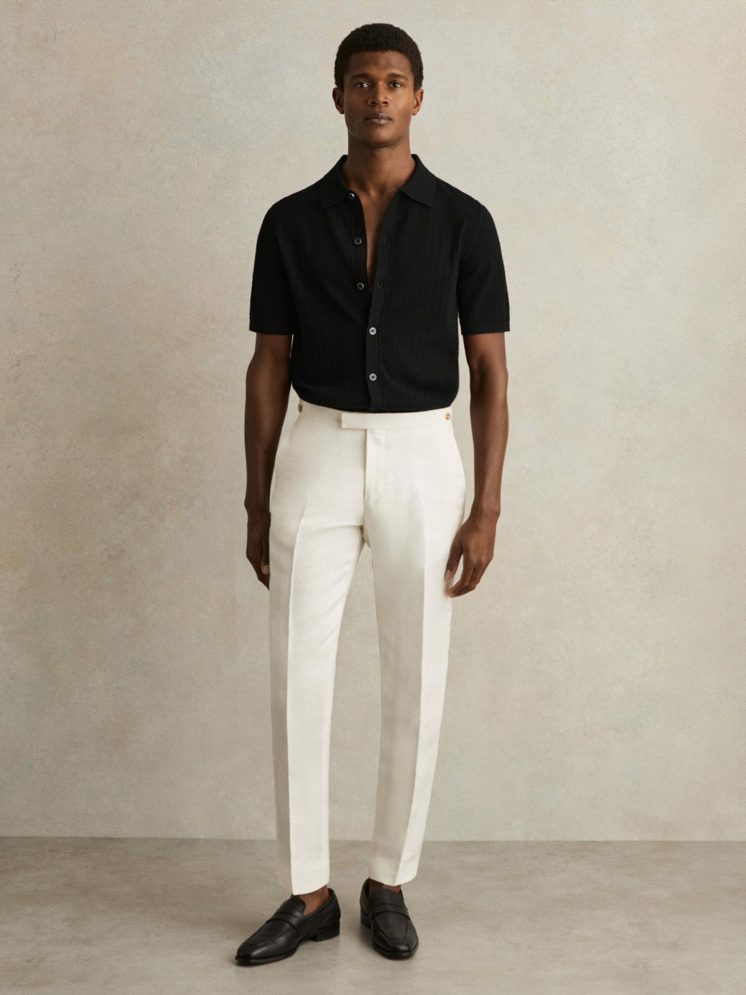 Reiss Popular Choice - Textured Knit Button-Through Shirt in Black