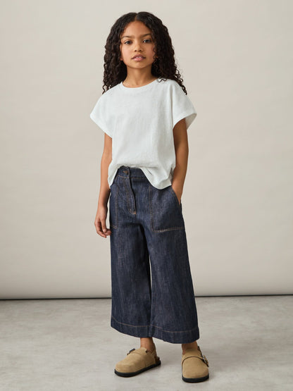 Reiss Popular Choice - 13-14 yrs Cotton-Linen Wide Leg Trousers in Indigo