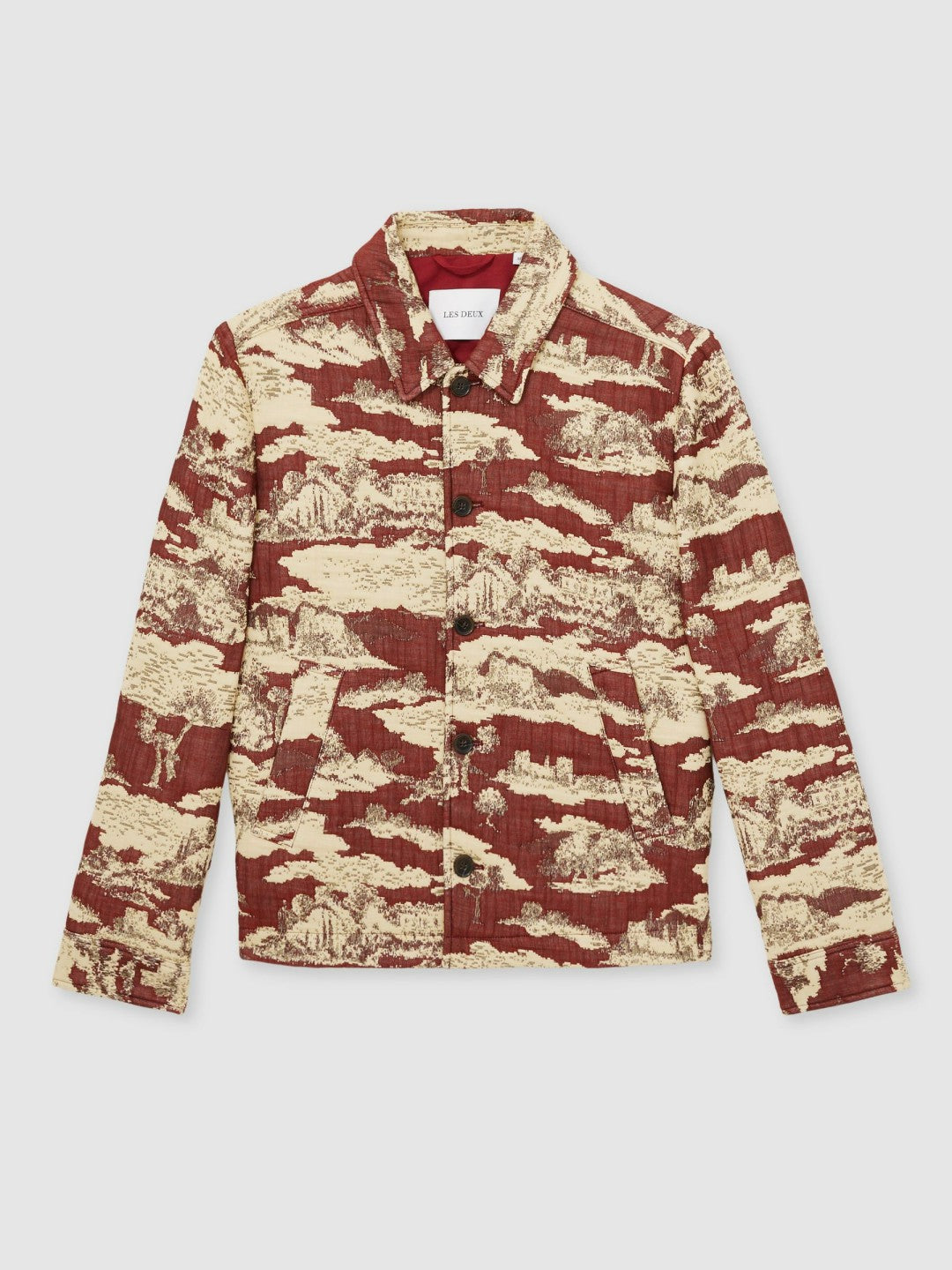 Reiss Sale - Les Deux Woven Ruins Overshirt in Red/Cream