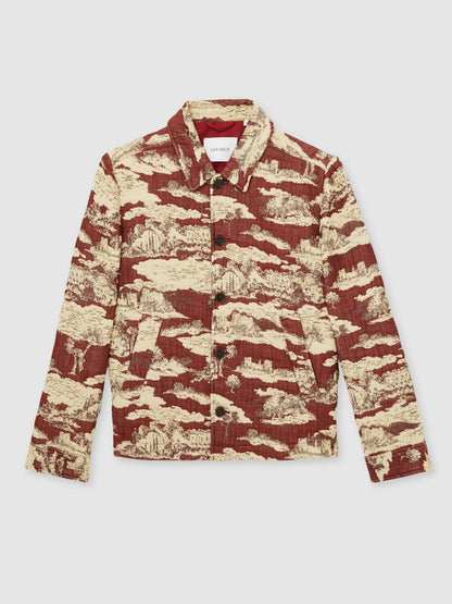 Reiss Sale - Les Deux Woven Ruins Overshirt in Red/Cream
