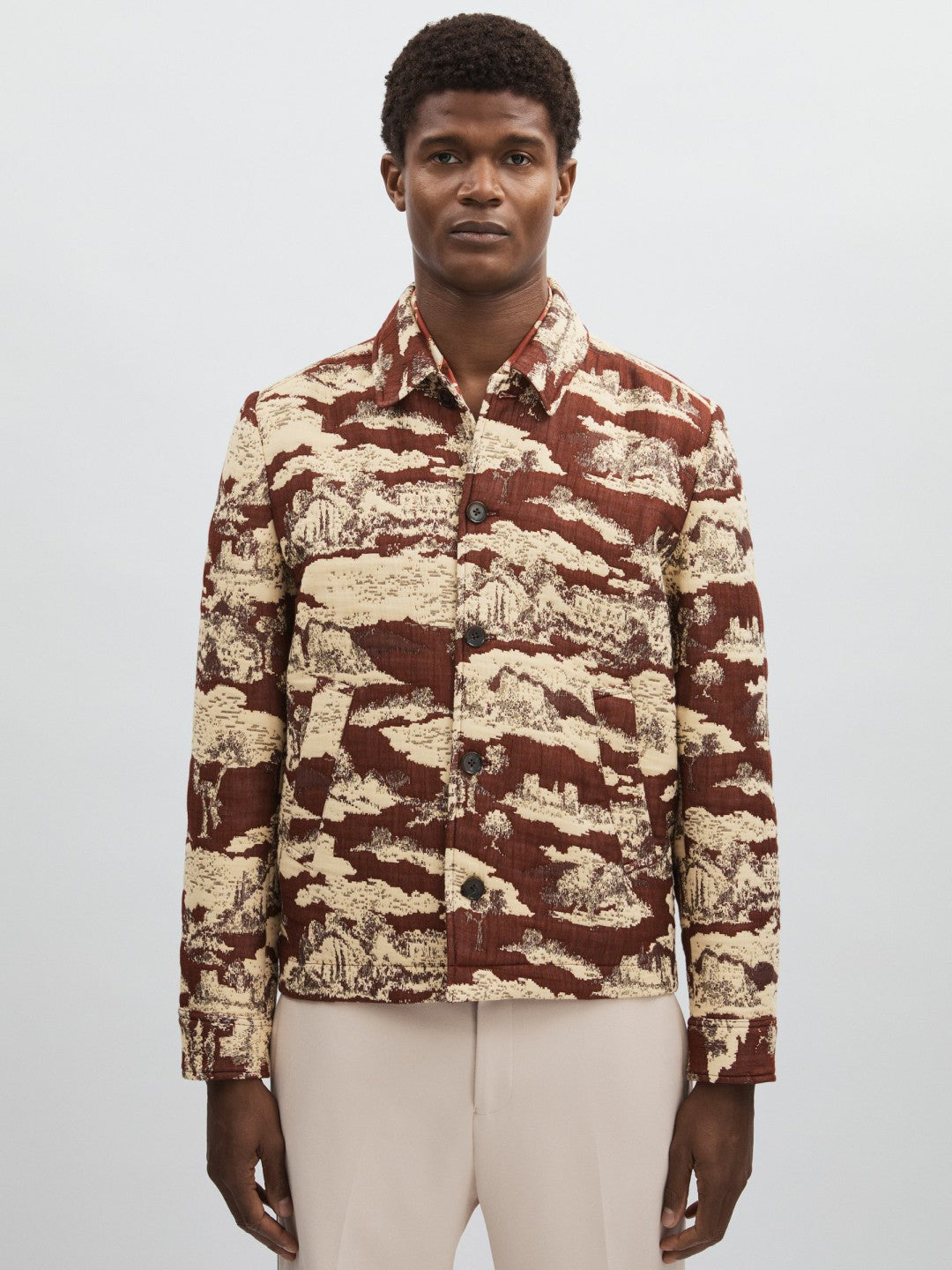 Reiss Sale - Les Deux Woven Ruins Overshirt in Red/Cream