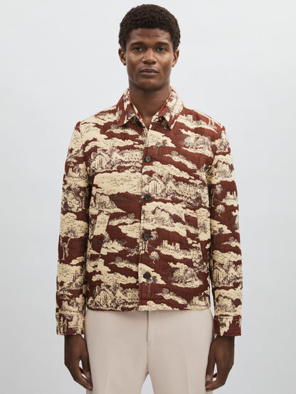Reiss Sale - Les Deux Woven Ruins Overshirt in Red/Cream