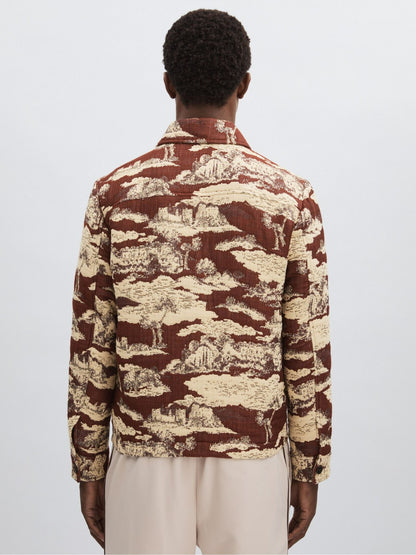 Reiss Sale - Les Deux Woven Ruins Overshirt in Red/Cream