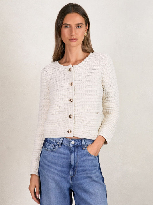 Reiss Offer - Paige Textured-Knit Cardigan in Ivory