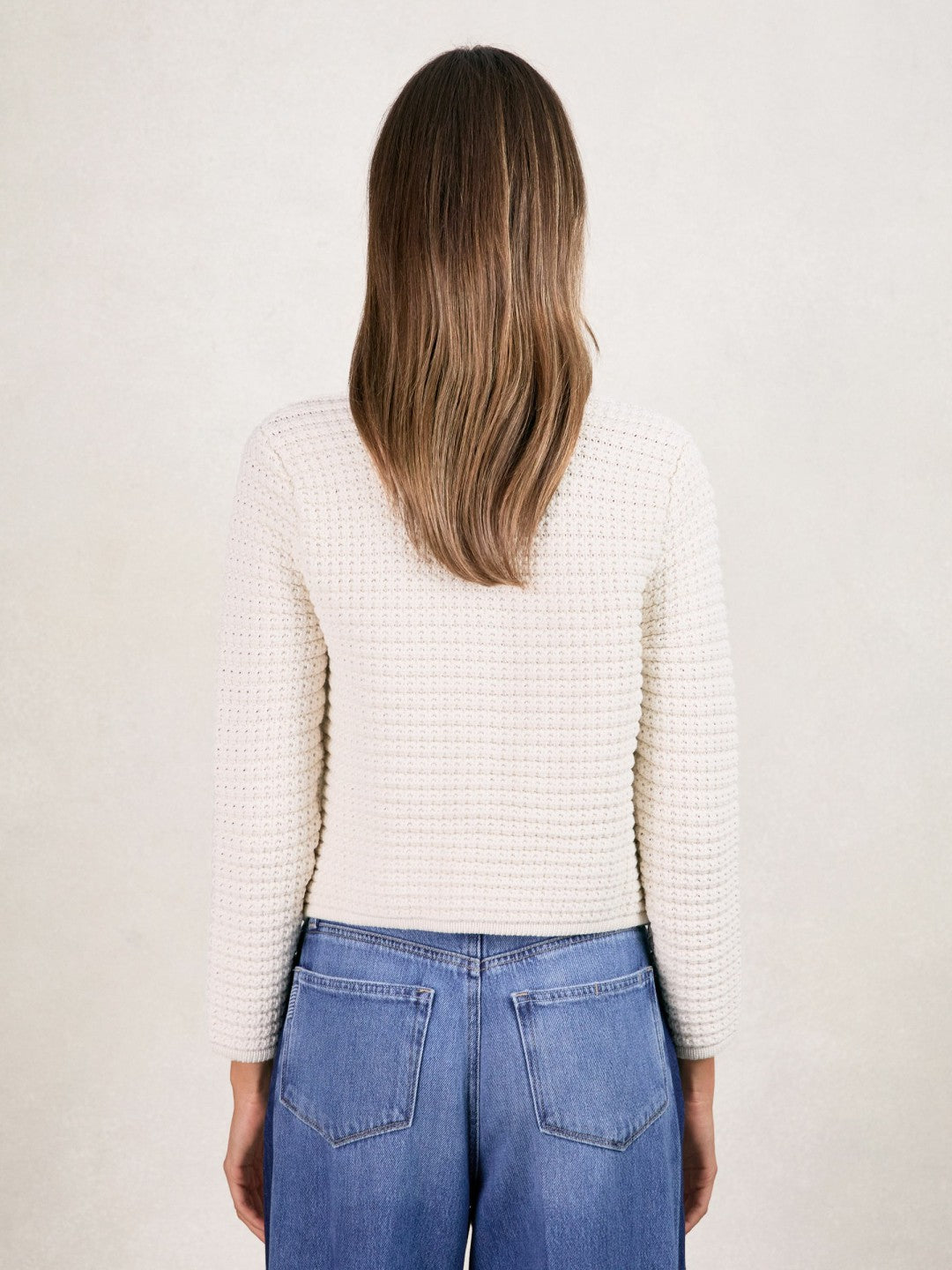 Reiss Offer - Paige Textured-Knit Cardigan in Ivory