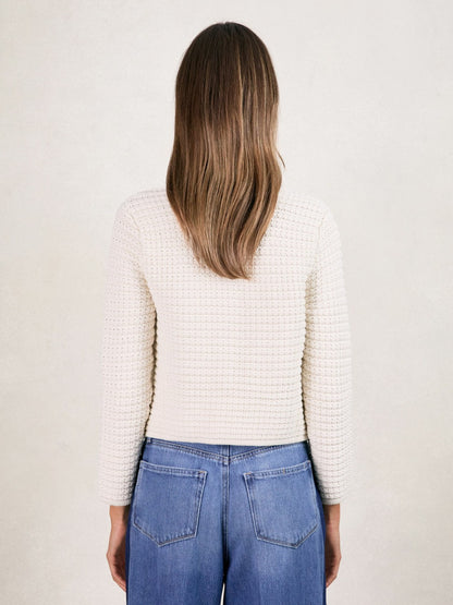 Reiss Offer - Paige Textured-Knit Cardigan in Ivory