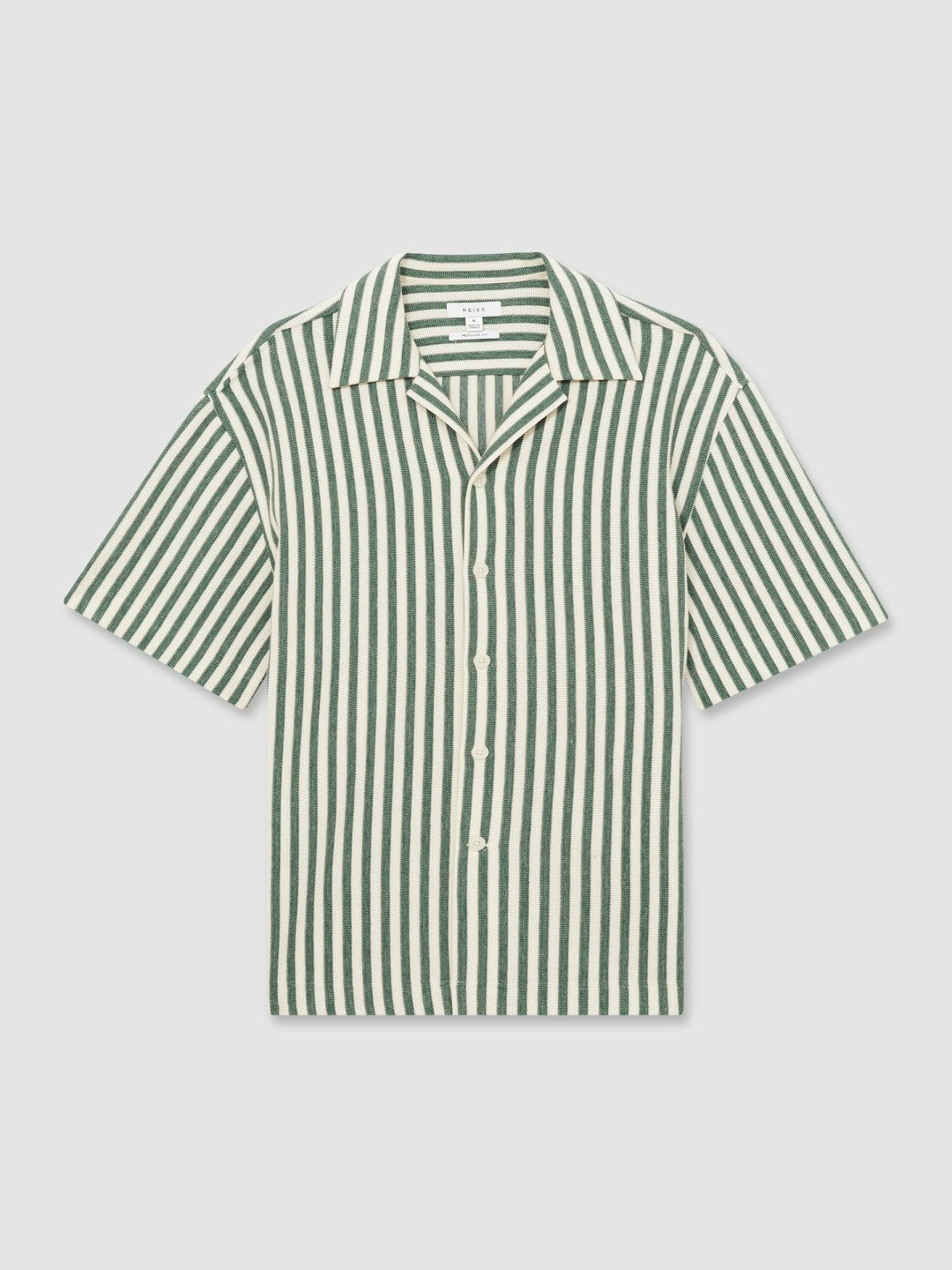 Reiss Affordable - Textured Stripe Cuban-Collar Shirt in Green/White