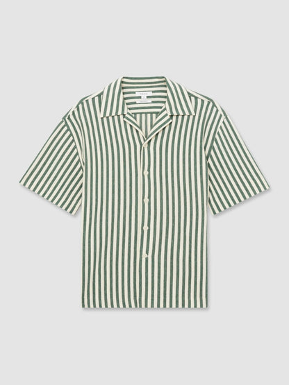 Reiss Affordable - Textured Stripe Cuban-Collar Shirt in Green/White