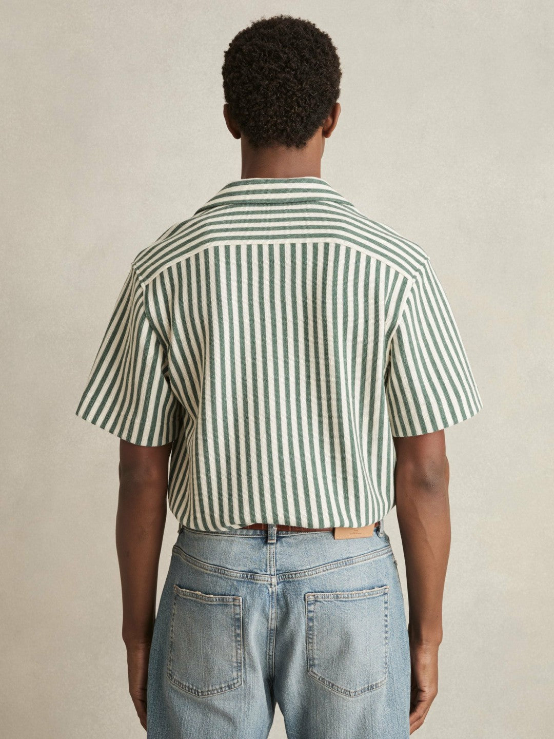 Reiss Affordable - Textured Stripe Cuban-Collar Shirt in Green/White