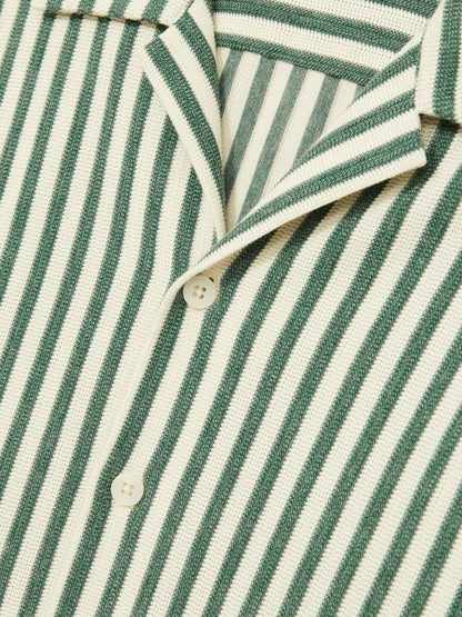 Reiss Affordable - Textured Stripe Cuban-Collar Shirt in Green/White