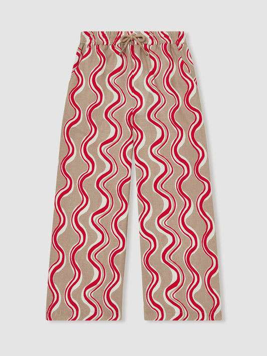 Reiss Sale - Cotton Linen Printed Trousers in Red