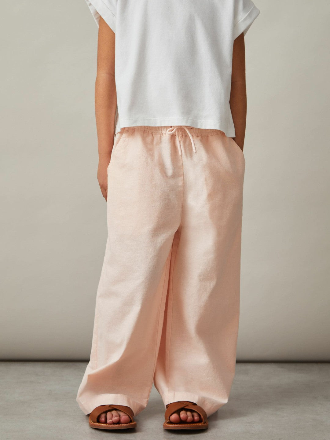 Reiss Affordable - Cotton-Linen Drawstring Trousers in Pink