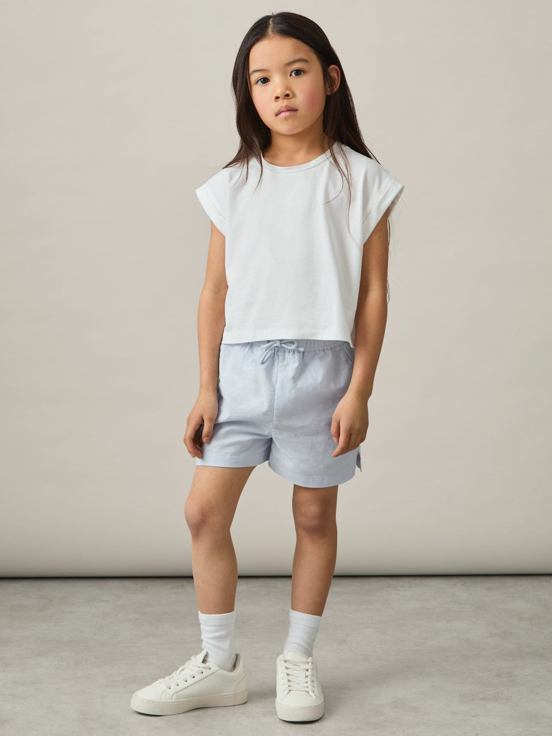 Reiss Featured - 4-9 yrs Cotton-Linen Drawstring Shorts in Soft Blue