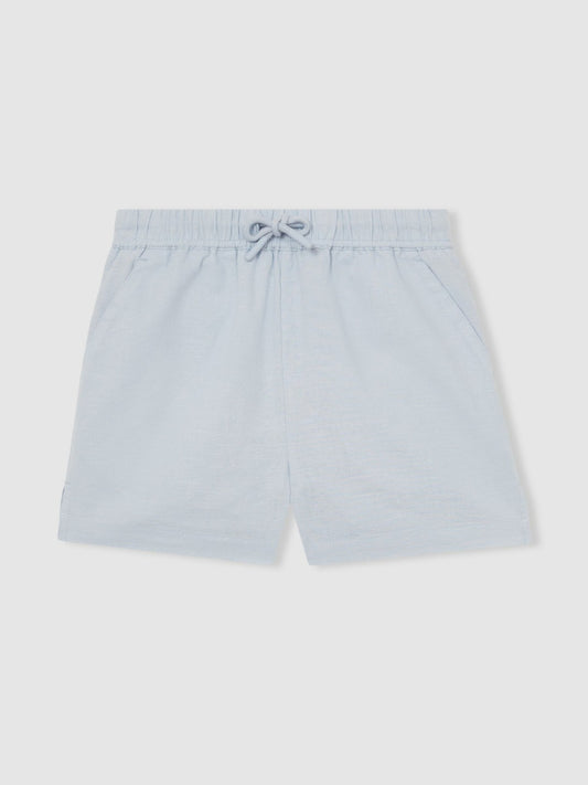 Reiss Deal - 13-14 yrs Cotton-Linen Drawstring Shorts in Soft Blue