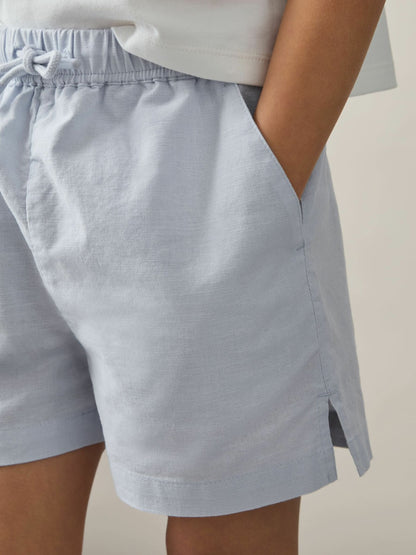 Reiss Deal - 13-14 yrs Cotton-Linen Drawstring Shorts in Soft Blue